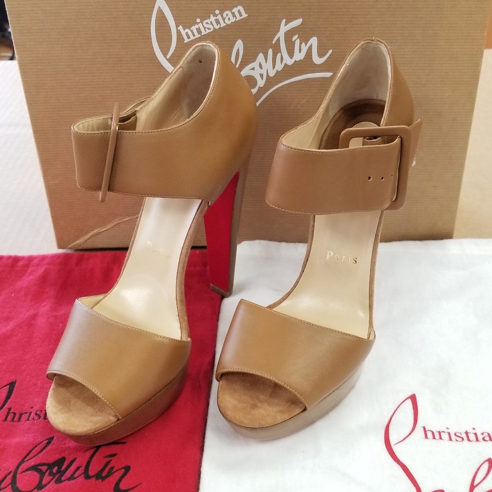 Christian Louboutin Haute Retenue 140 Brown Buckle Heel Pump Size 38.5